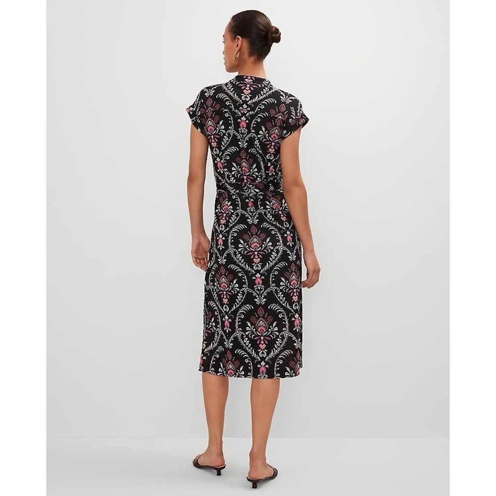 Ann Taylor Floral Knit Belted Shirt Dress Midi Black Pink Paisley Women’s XL - Picture 4 of 13